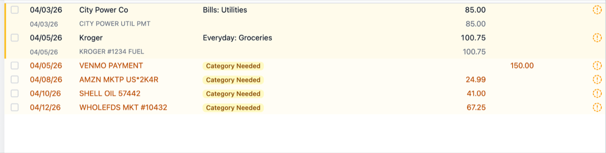 Import preview screen detecting columns and previewing matched transactions