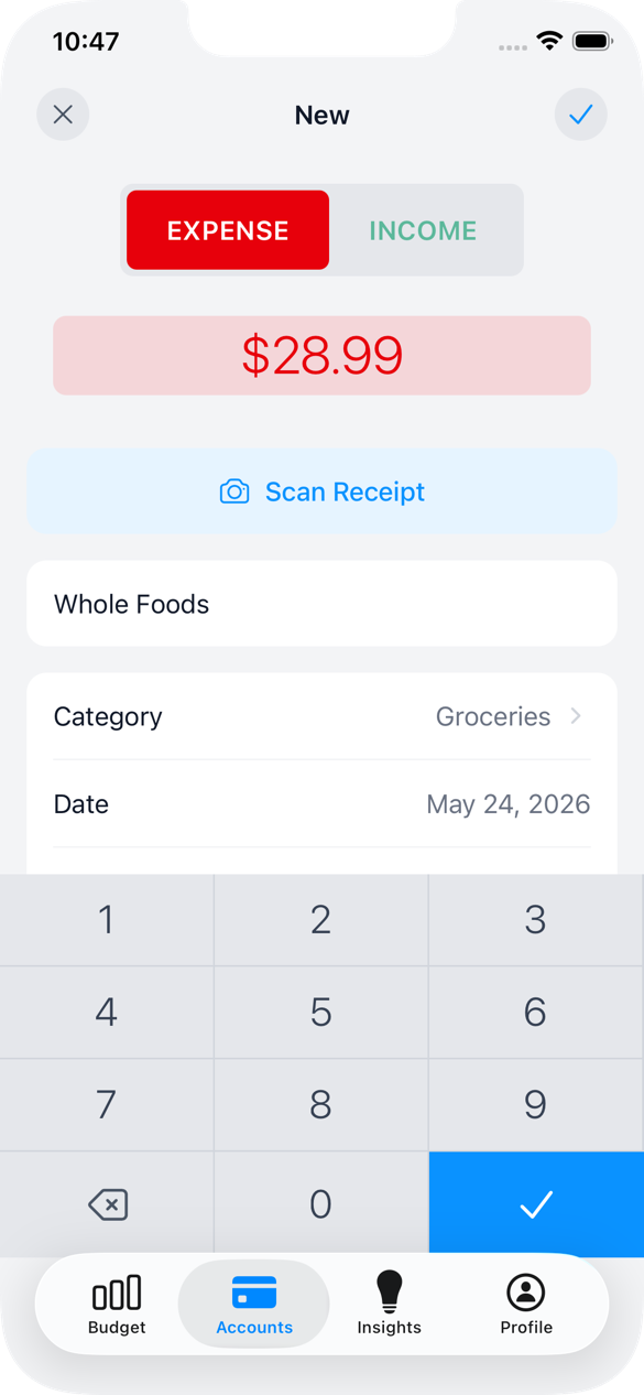 Mobile transaction entry with a scanned receipt pre-filled